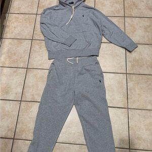 Ralph Lauren Heather Gray Hooded Sweatshirt and Jogger Set pants 👖 hoodie Sz L